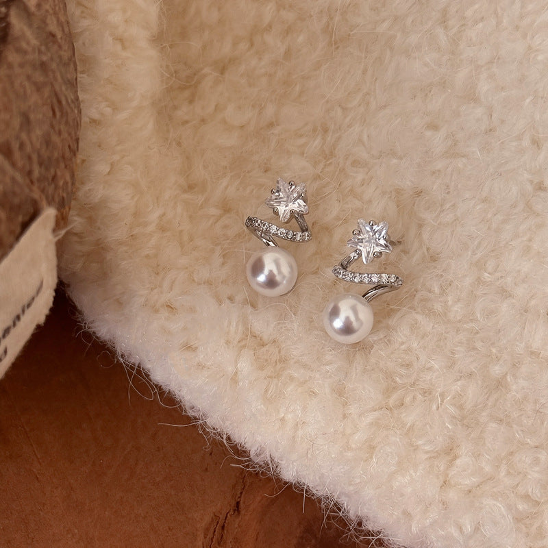 Korean Style Zircon Pearl Cold Simple Elegant Light Luxury Stud Earrings