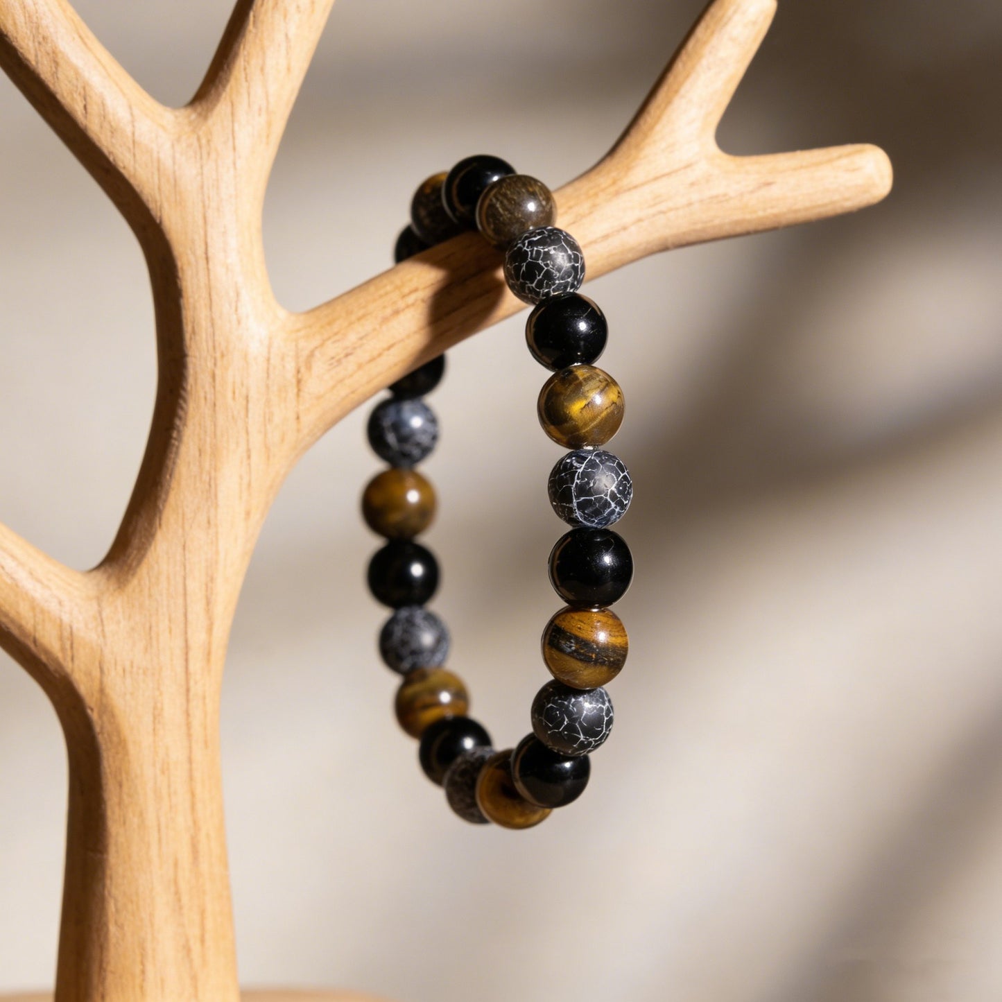 Agate Tigereye Black Glass Natural Stone Bracelet