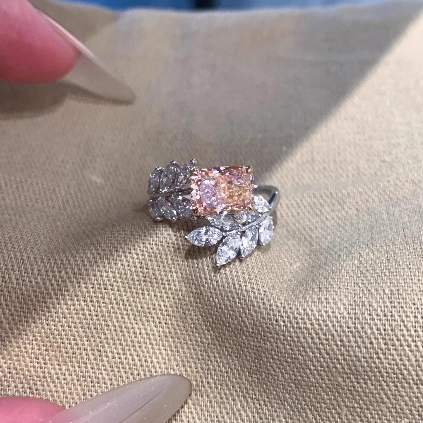 French Gold Pink Zirconium Cube Sugar Ring