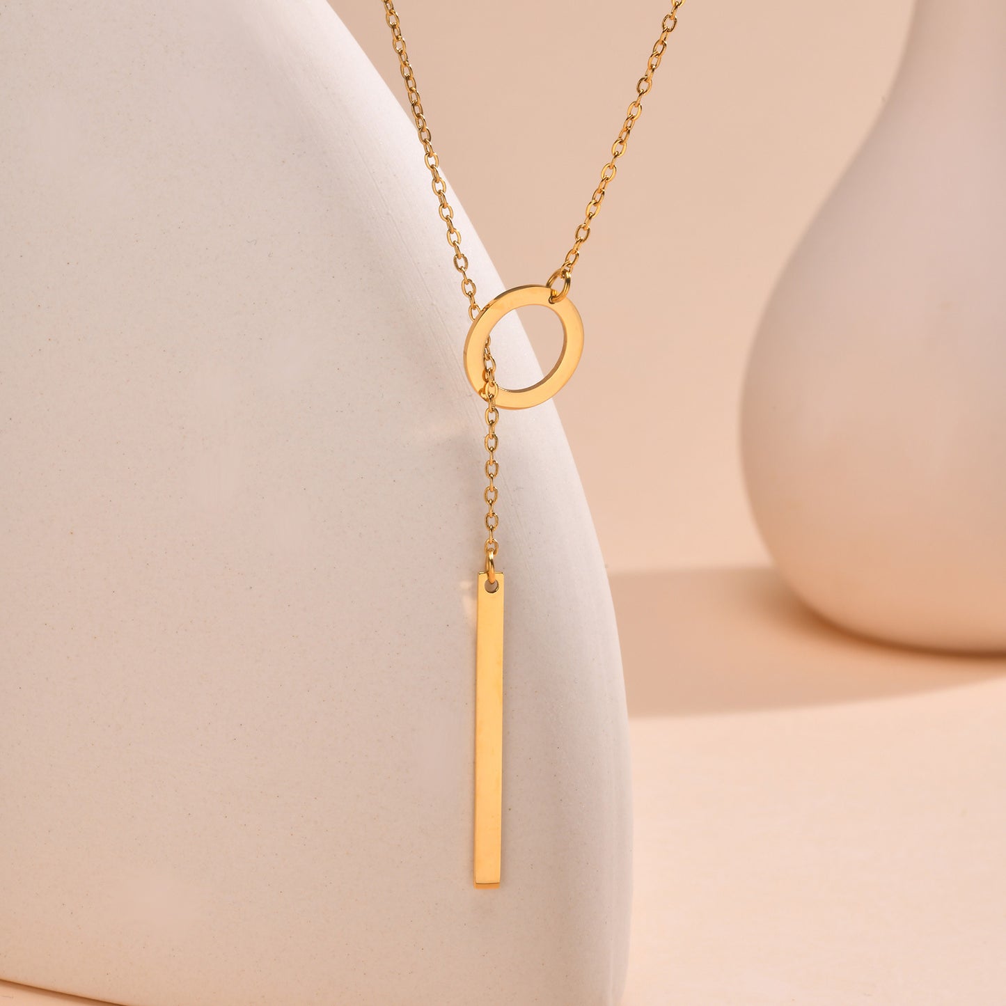 Stainless Steel Cross Chain Golden Rectangular Adjustable Clavicle Necklace