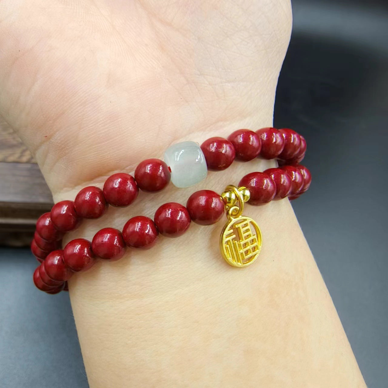 Women's & Men's Cinnabar Purple Gold Sand Single Circle Simple Buddha Beads Light Bracelet