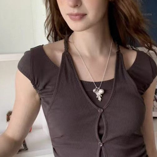 Women's Grape Cluster Light Luxury Temperament Style Ball Sweater Chain Design Pendants