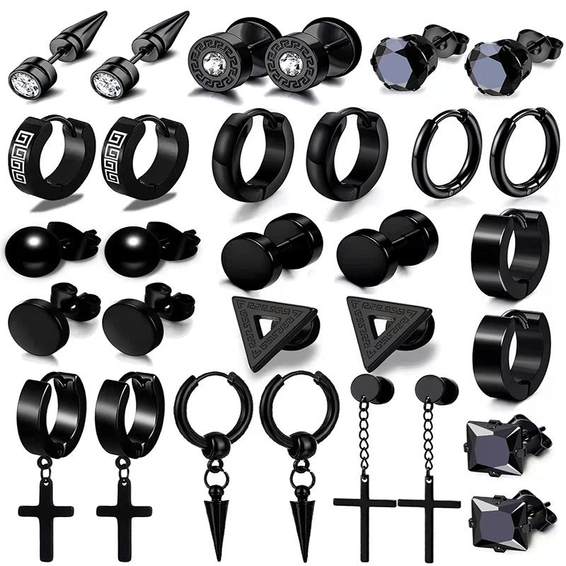 Circle Stainless Steel Korean Style Elegant Couple Ear Drop Chain Rings