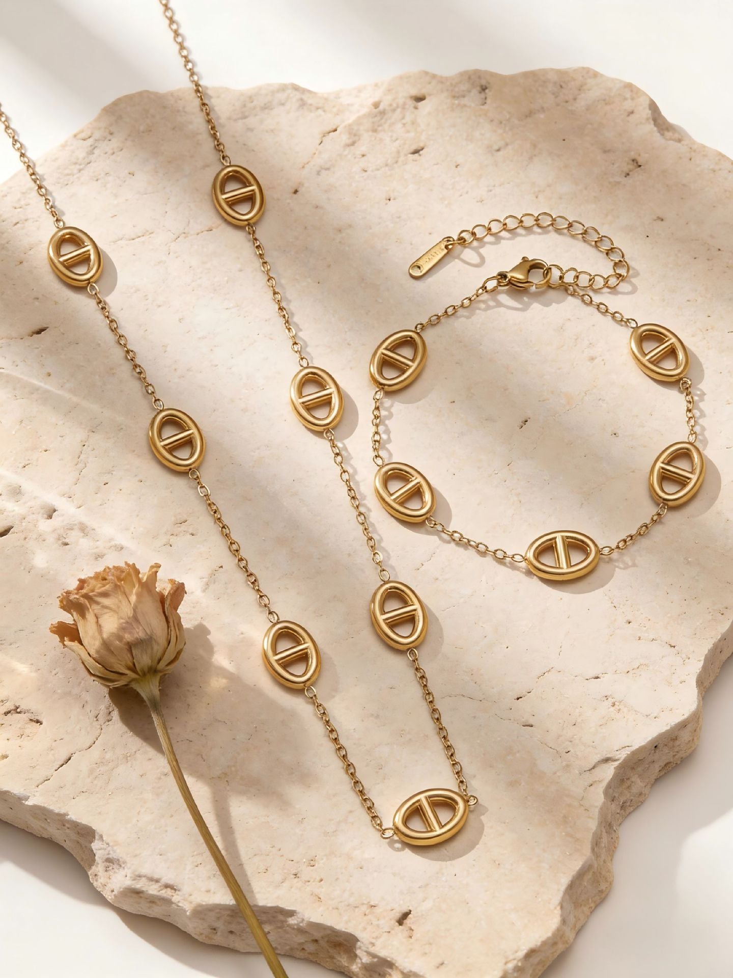 Elegant Pig Nose Sweater Chain Stainless Jewelry Set