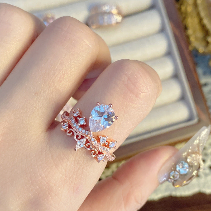 Palace Rose Golden Lace Hollow Open End Expensive Rings