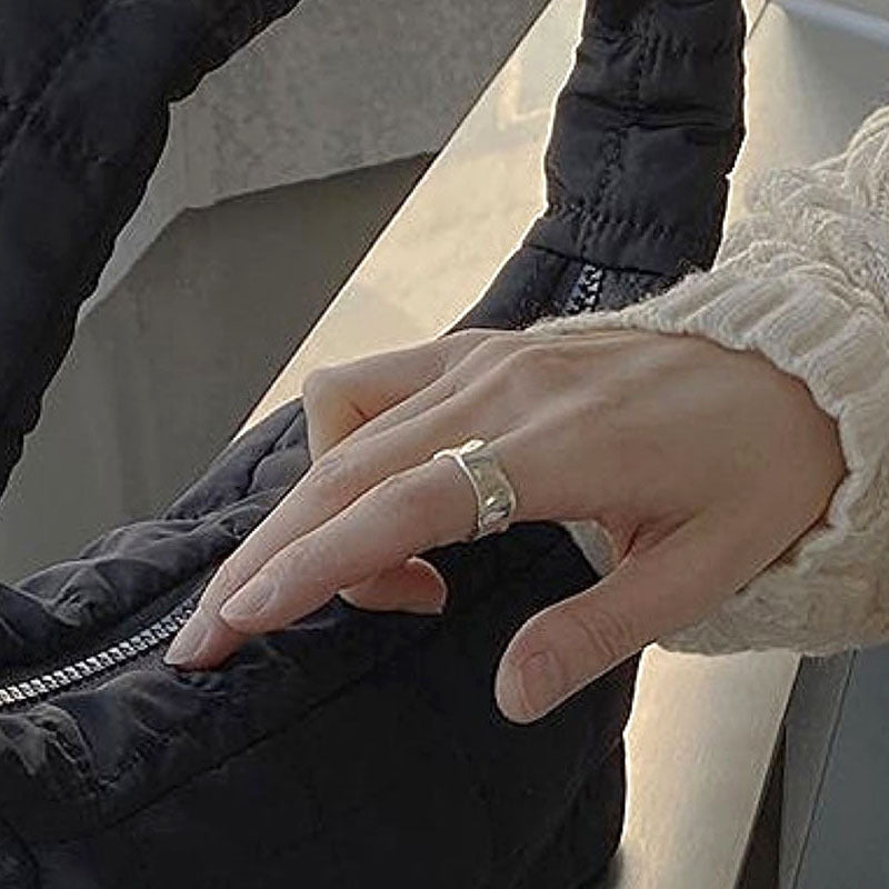 Sier Wide Irregular Wave Glossy Simple Niche Advanced Cold Wind Ring