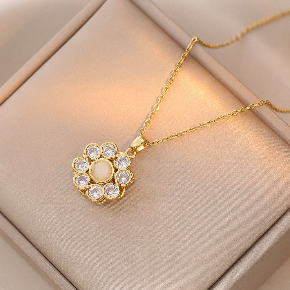 Women's Colorful Flower Titanium Steel Clavicle Chain Necklace