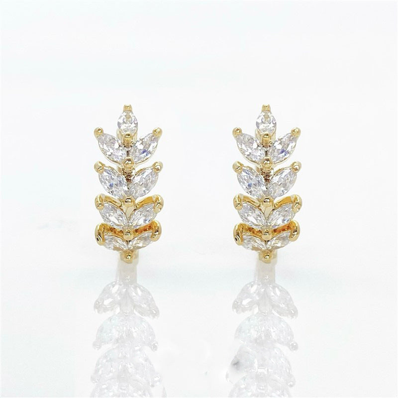 Zircon Leaves Ear Clip Female Personality Temperament Fashion Simple Earrings