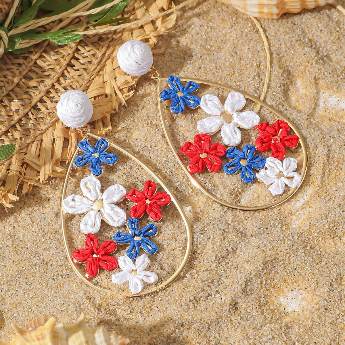 Personalized Creative Metal Hollow Flower Hand-woven Drop Shape Earrings