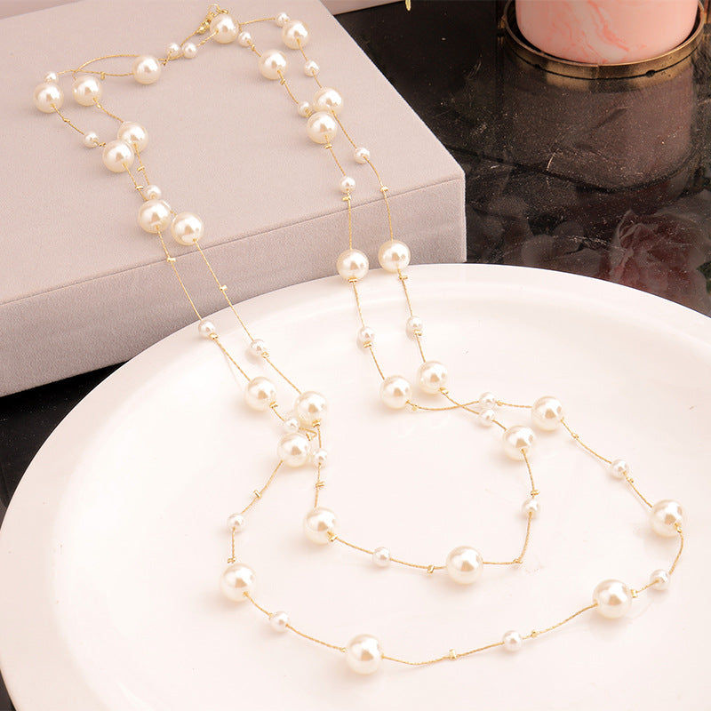 Women's Champagne Pearl Long Bright Imitation Sweater Necklace