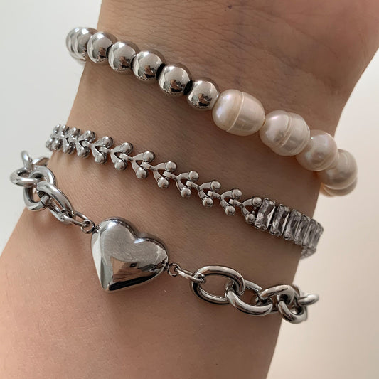 Natural Freshwater Pearl Heart Zircon Suit Creative Bracelets