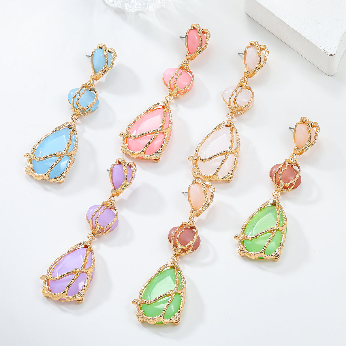 Women's Trendy Alloy Resin Bohemian Style Exaggerated Earrings