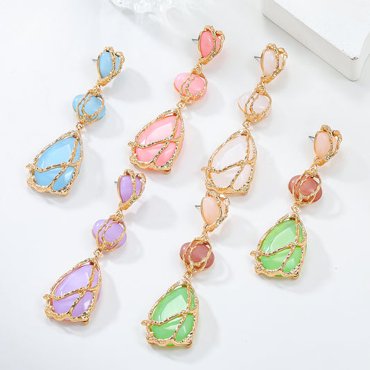 Women's Trendy Alloy Resin Bohemian Style Exaggerated Earrings