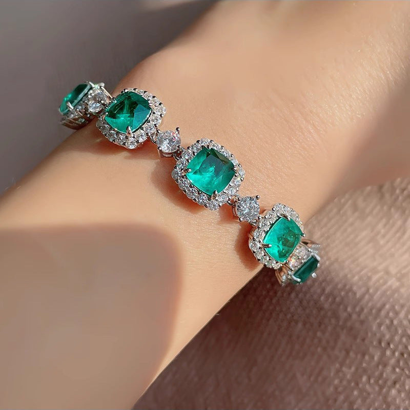 Women's Cotton Glass Emerald High Carbon Diamond Light Luxury Banquet Dress Bracelet