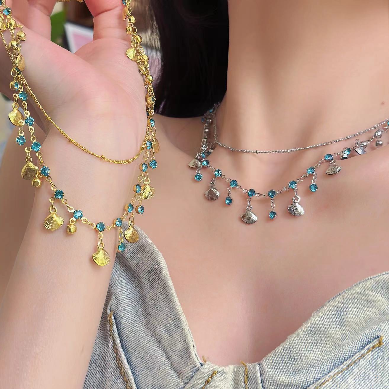 Twin Gold Shell Female Clavicle Chain Palace Necklaces