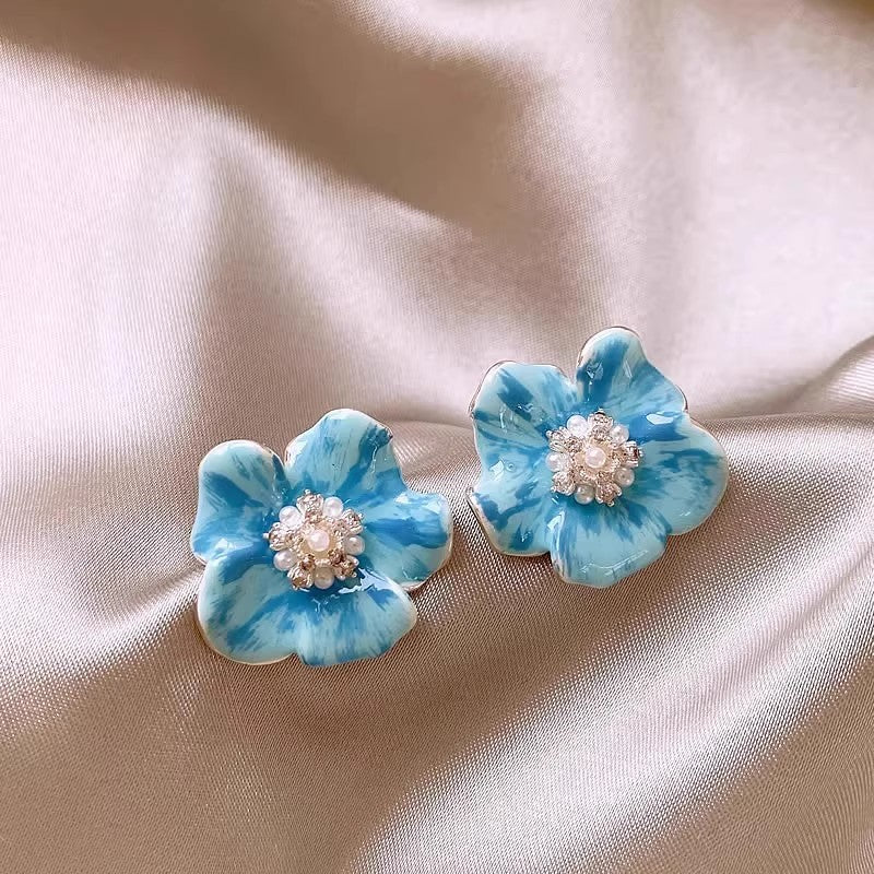 Inlaid Zircon Flower Elegant High-grade Pearl Earrings