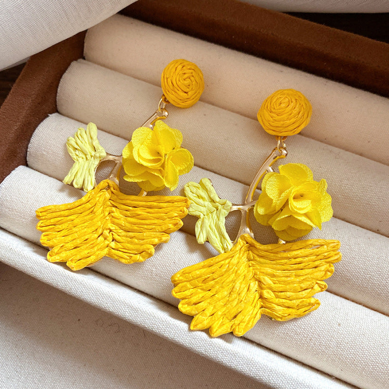 Women's Green Leaf Lily Yellow Series Tassel Light Luxury High-grade Sweet Rings