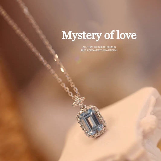 Women's Sier Natural Crystal Aquamarine Topaz Light Luxury Perfume Necklace