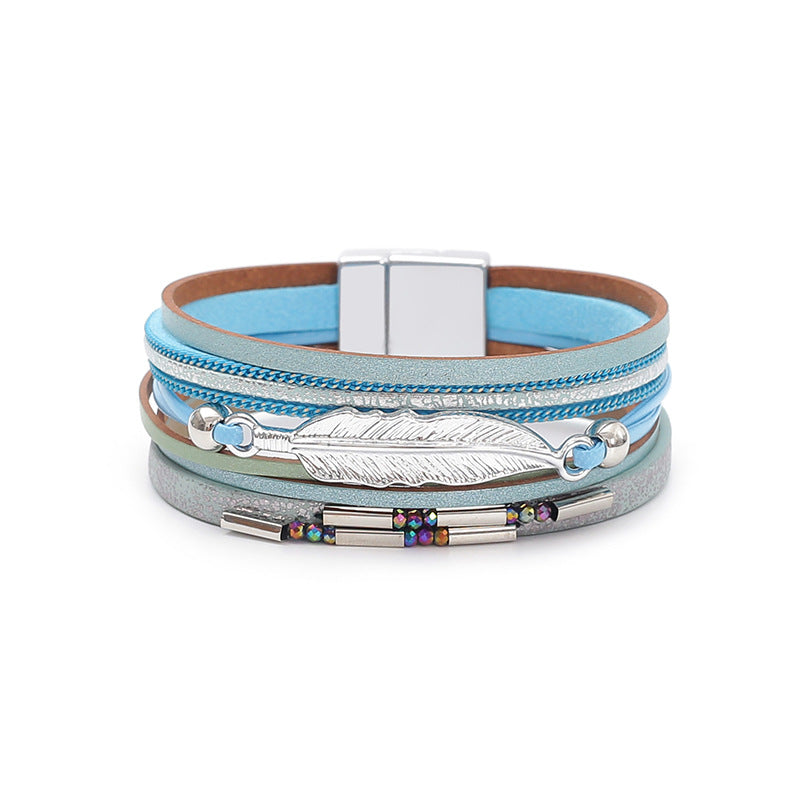 Women's Bohemian Style Leather Vintage Feather Classic Bracelets