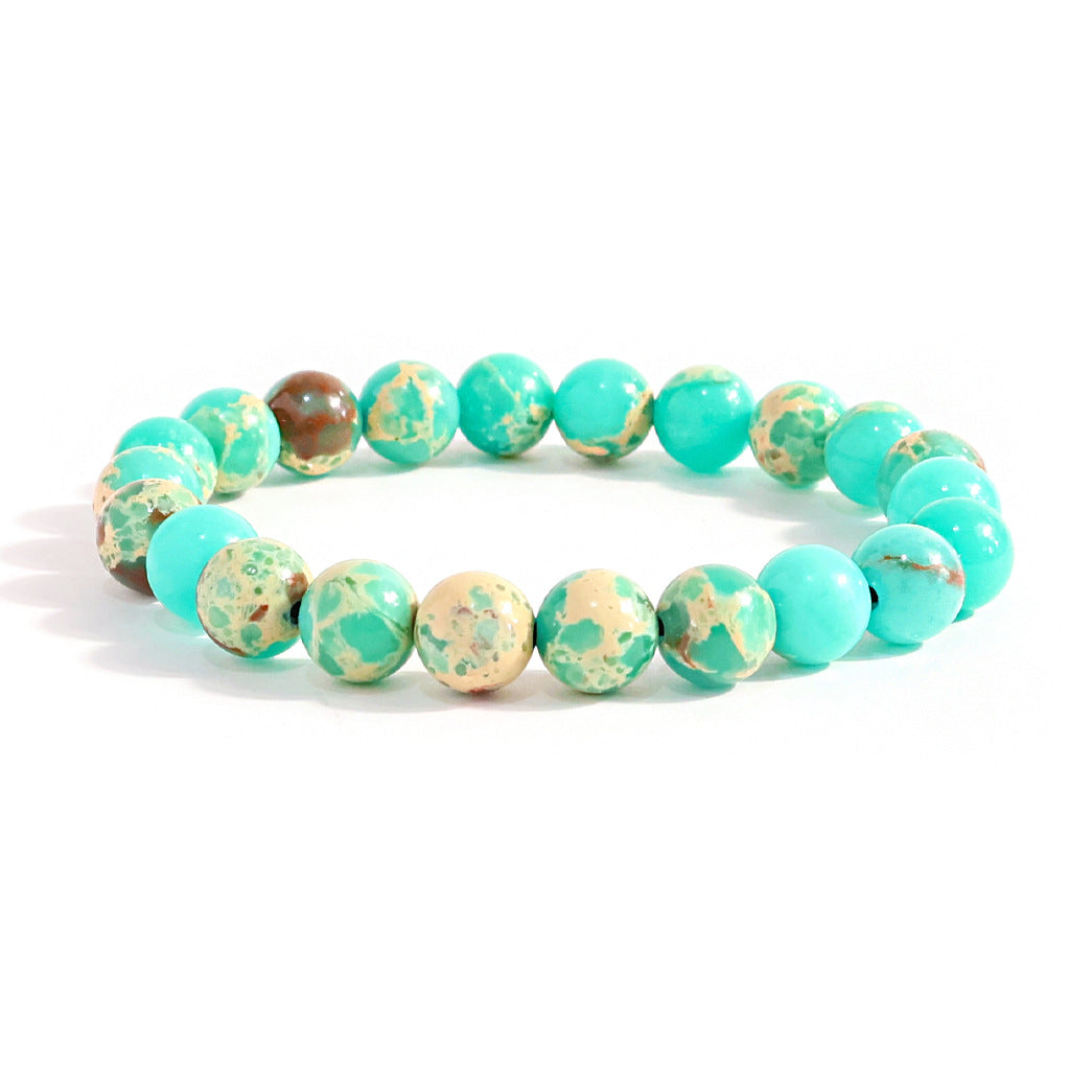 Natural Stone Beaded Stretch Agate Round Beads Turquoise Pink Bracelet
