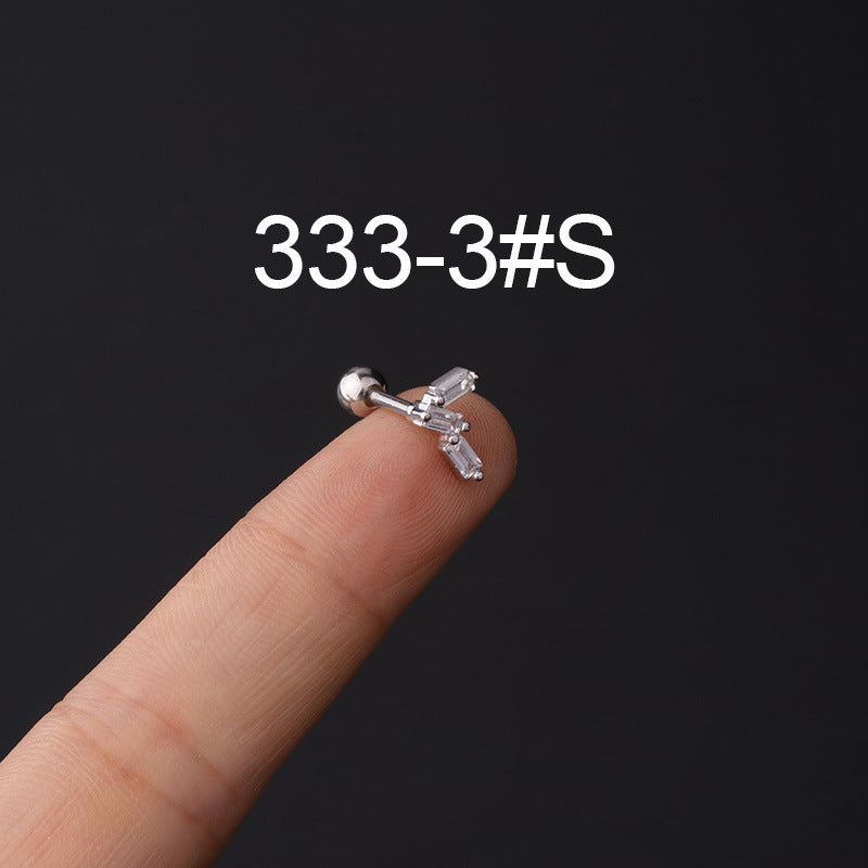 Stainless Steel Piercing Zircon Ear Bone Popular Screw Twist Ball Stud Earrings