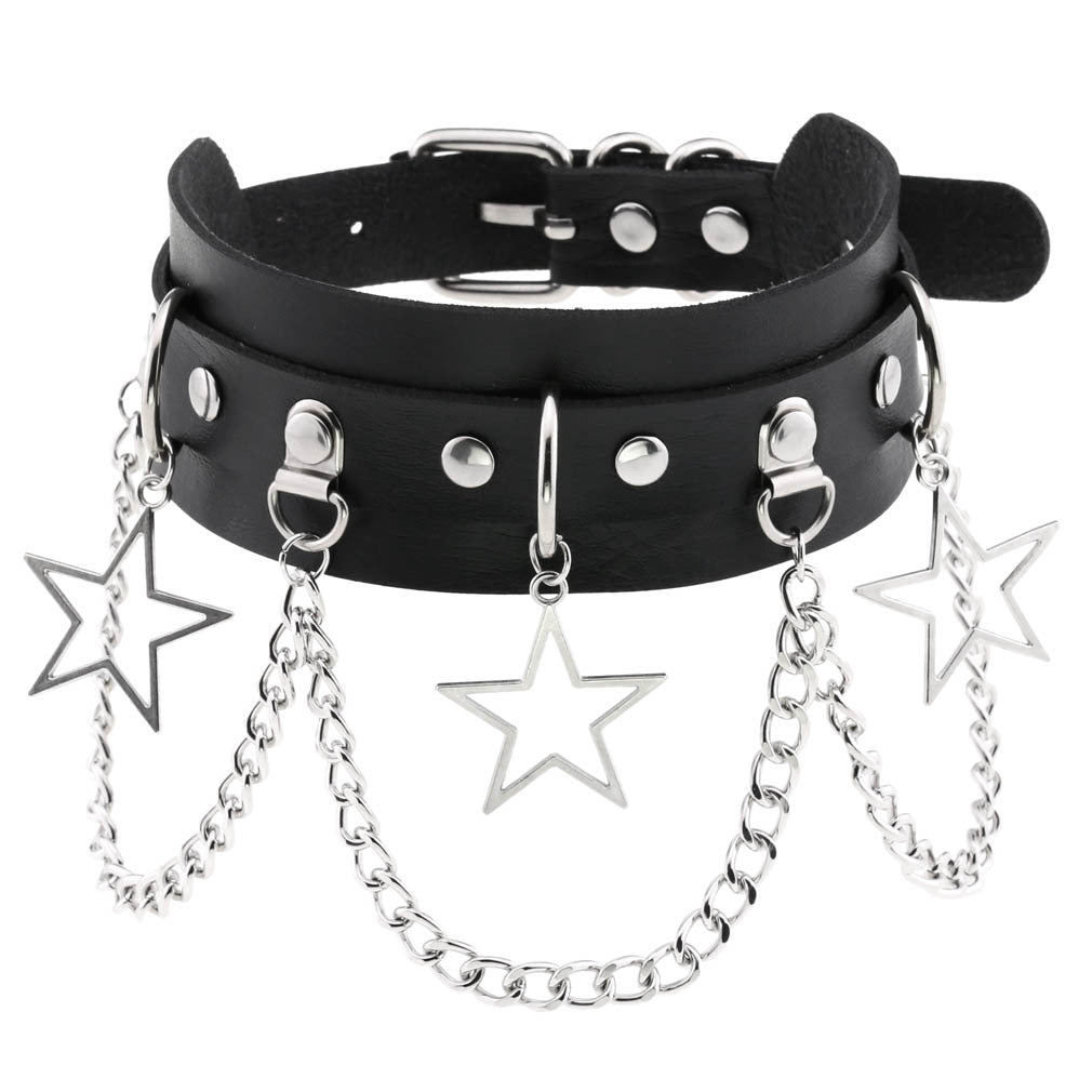 Street Shooting Nightclub Five-pointed Star Chain Clavicle Neck Bandana Collar