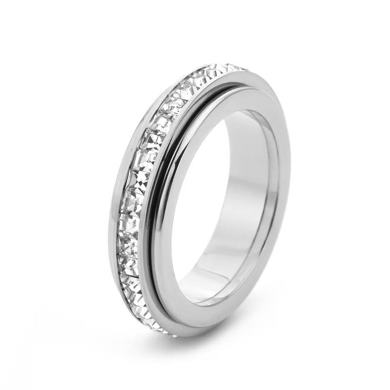 Women's Single Row Diamond Rotatable Plated Inlaid Zircon Ring
