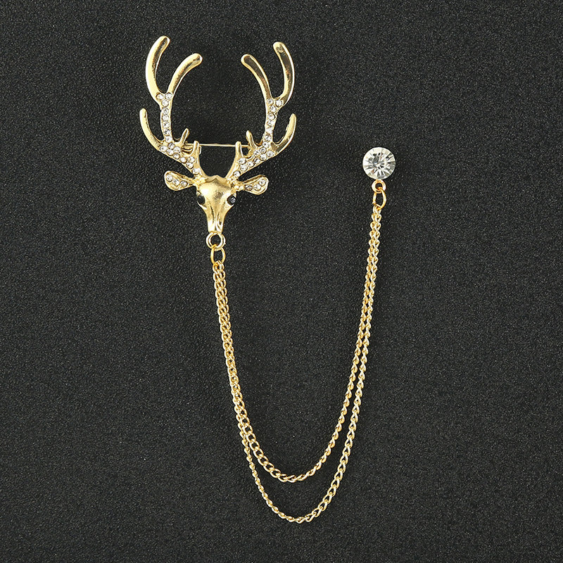 Men's Diamond Eagle Deer Head Domineering Brooch Bow Tie Brooches