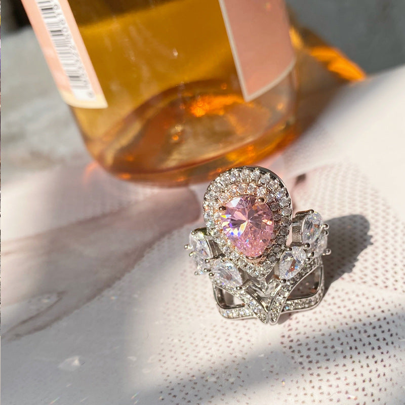 High-grade Real Gold Full Diamond Two-color Colored Ring
