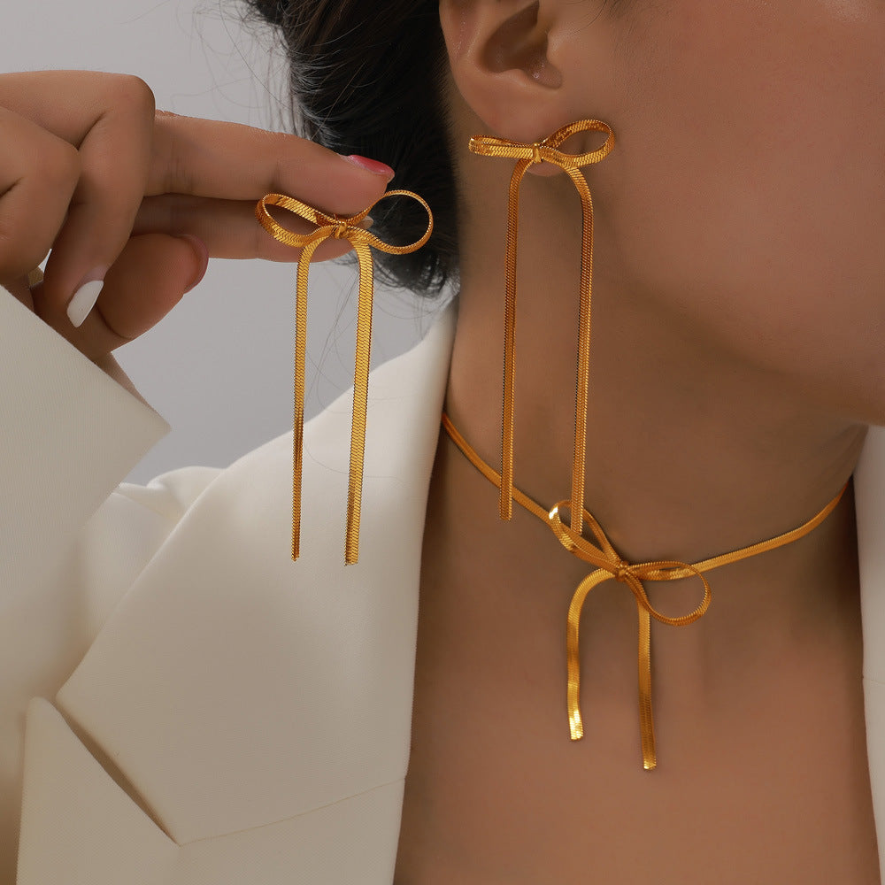 Korean Style Simple Sweet Personality Bow Geometric Chain Like Flat Pendants