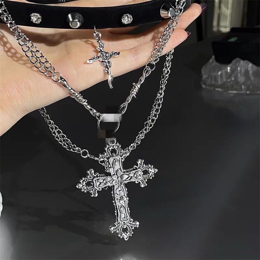 Cross Dark Hot Style Leather Rivet Punk Clavicle Collar