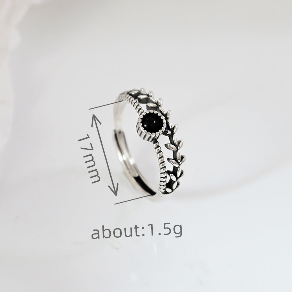 Zircon Overview Female Retro Minority Advanced Design Leaves Mori Style Ring