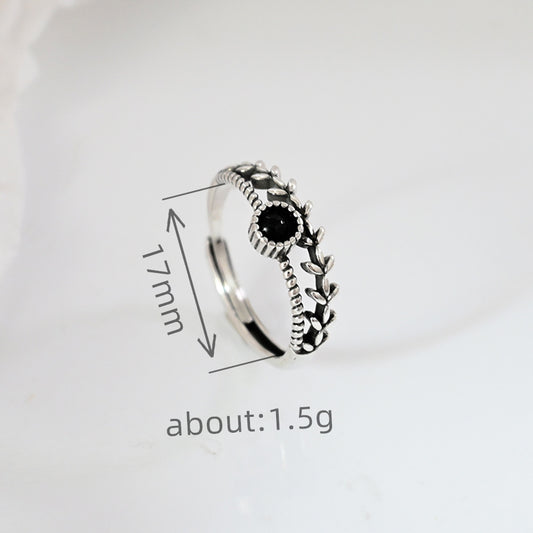 Zircon Overview Female Retro Minority Advanced Design Leaves Mori Style Ring