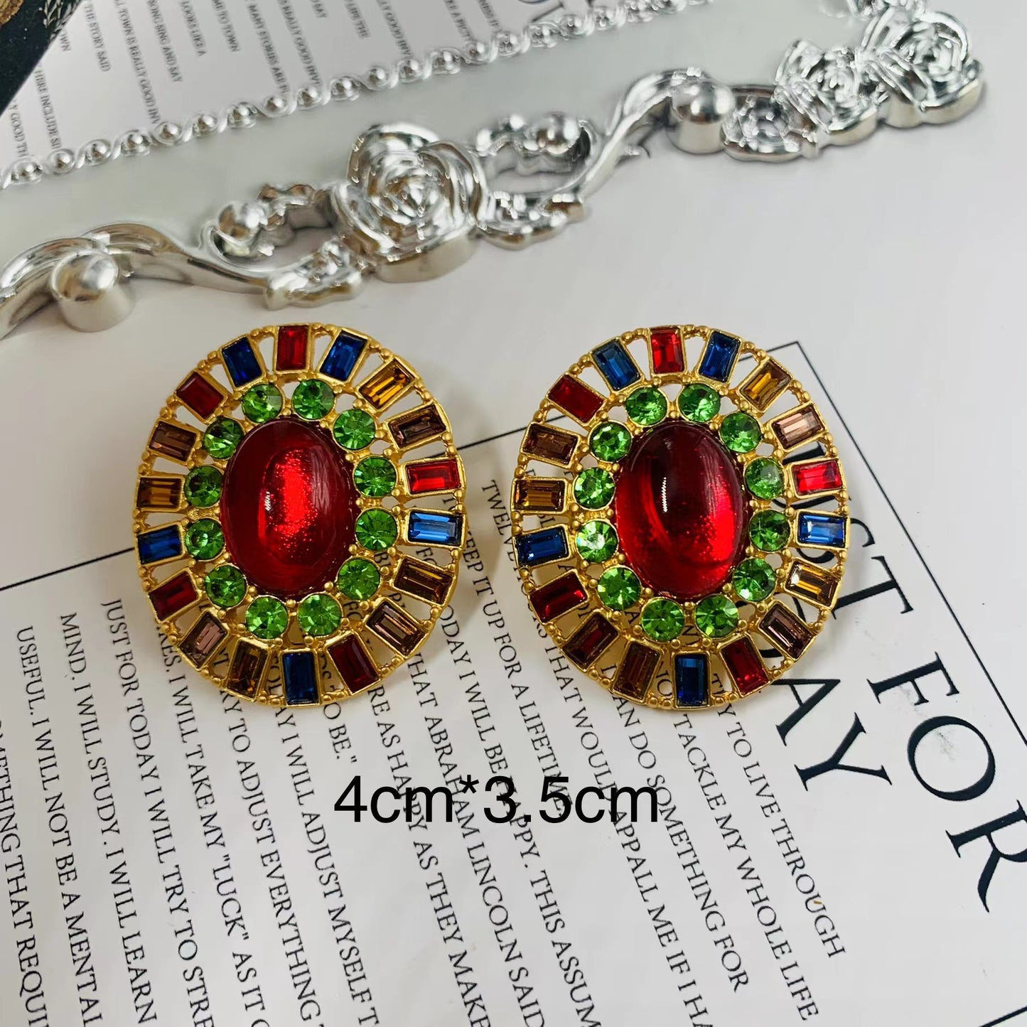 Diamond Inlaid Contrast Colored Glaze Colorful Sier Needle Electroplated Real Stud Earrings