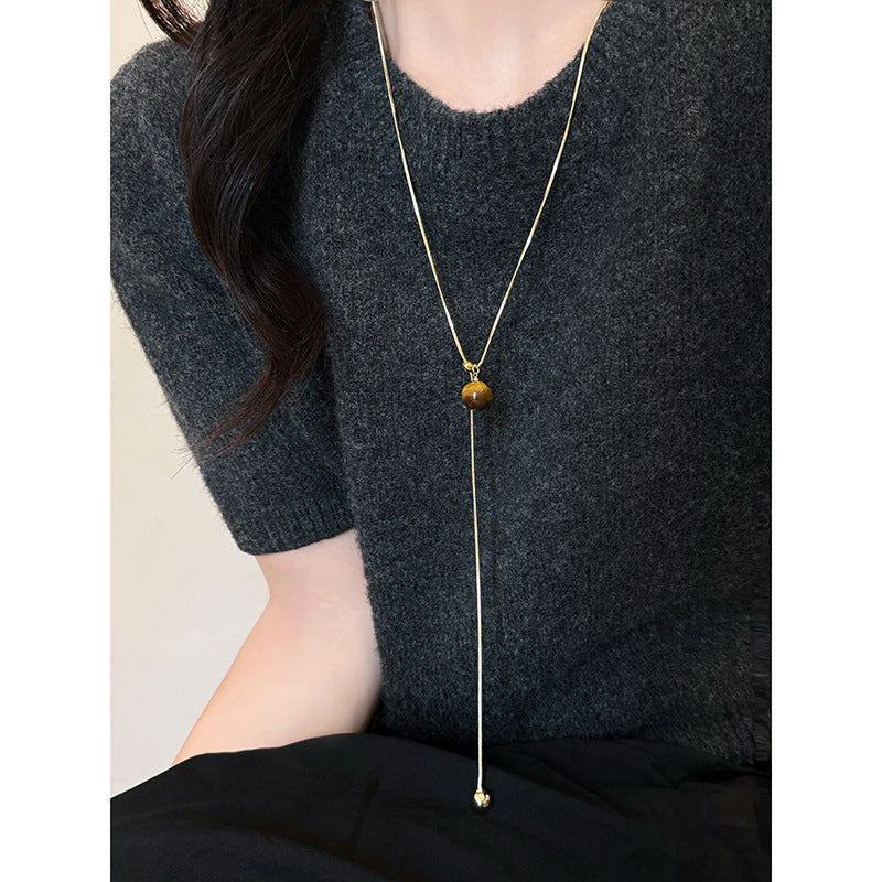 Women's Sense Tigereye Long Sweater Chain Temperament Necklaces