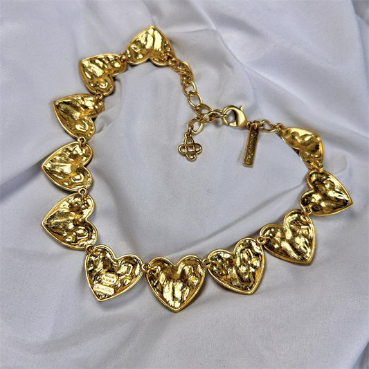 Women's Gold Retro Style Colorful Crystals Heart-shaped Necklace