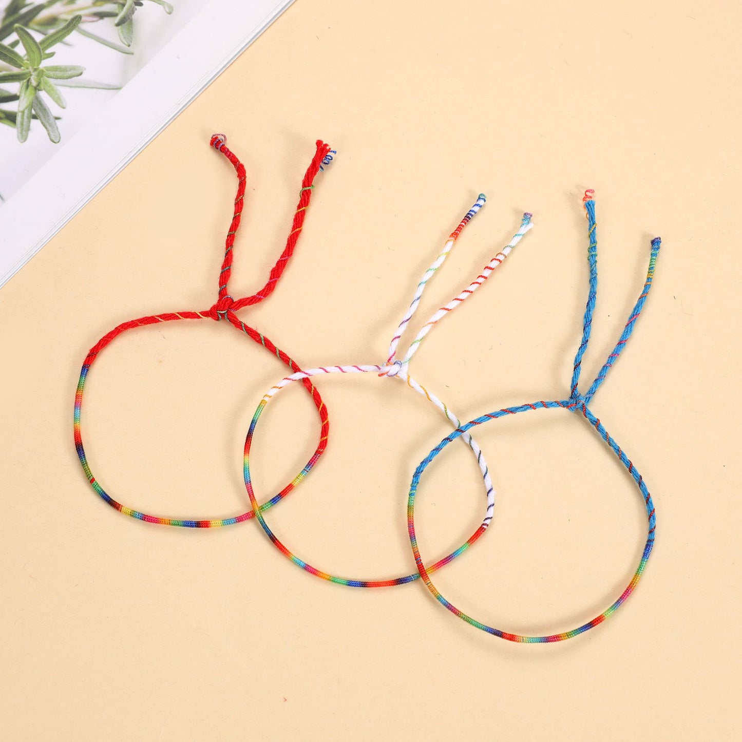Stripe Ethnic Style Woven Rainbow Color Friendship Lucky Wrist String Bracelets