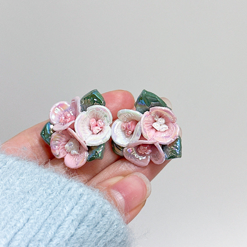 Ceramic Colorful Rose Fresh Mori Style Earrings