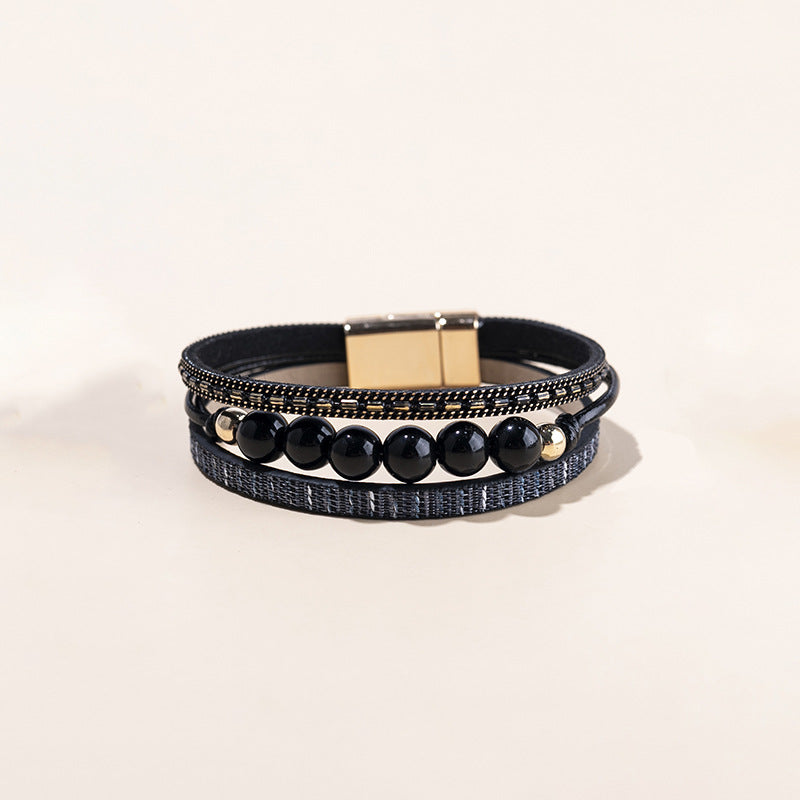 Punk Magnetic Buckle Leather Tide Winding Bracelets