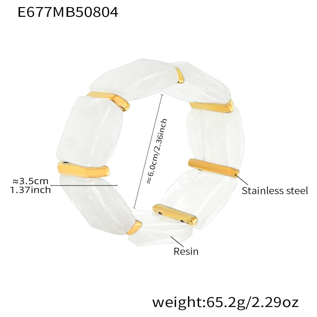 Color Matching Resin Wide Surface Elastic High Texture Fashion Stainless Bracelet