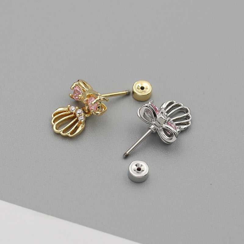 Women's Bone Wind Chimes Titanium Steel Flat Bowknot Earrings