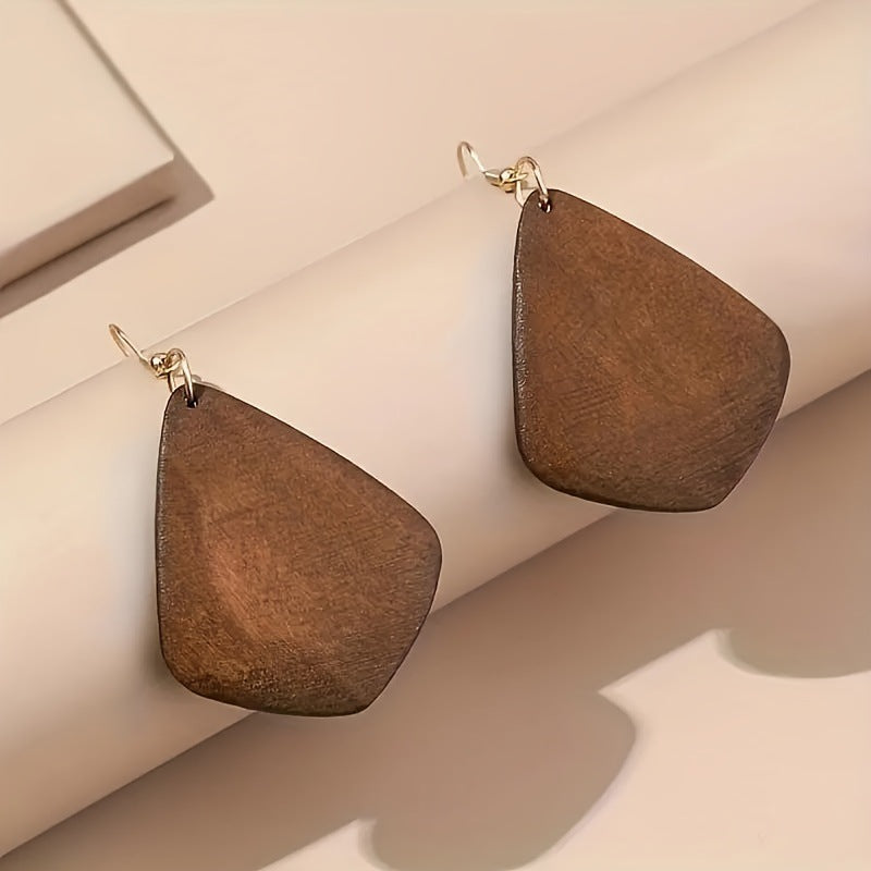 Women's Pairs Solid Wood Geometric Modeling Retro Design Exaggerated Earrings