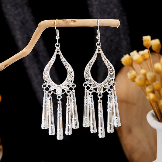 Miao Sier Ethnic Style Peacock Bell Tassel Hollow Leaves Cute Rings