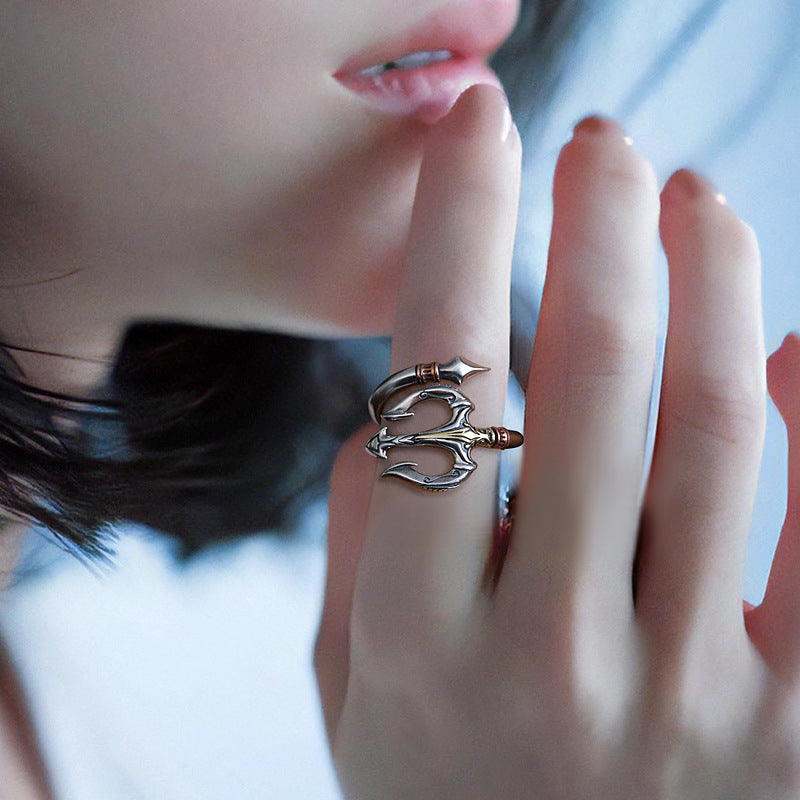 Women's & Men's Trident Sier Jewelry Niche Designer Hipster Rings