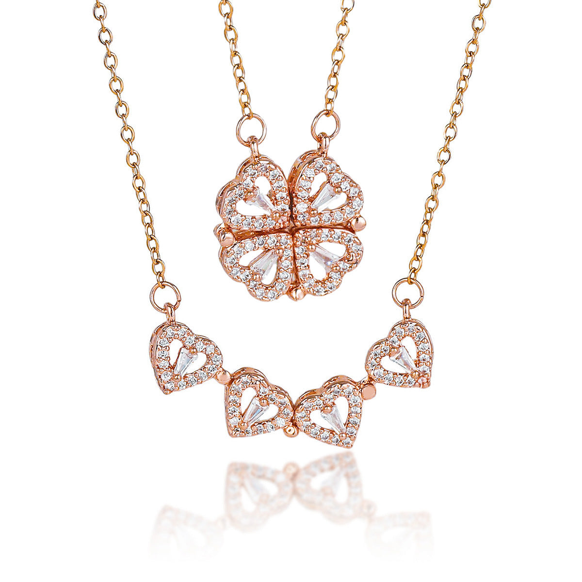 Women's Four-leaf Clover Heart Shape With Diamond Date Commuting Elegant Titanium Necklace