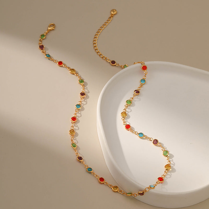 Copper Plated Real Gold Color Zircon Design Adjustable Length Ethnic Necklace
