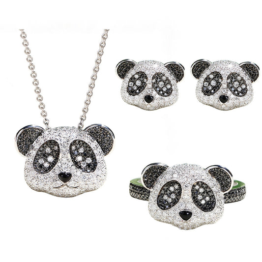 Full Diamond Black Gold Zircon Panda Cute Opening Pendants