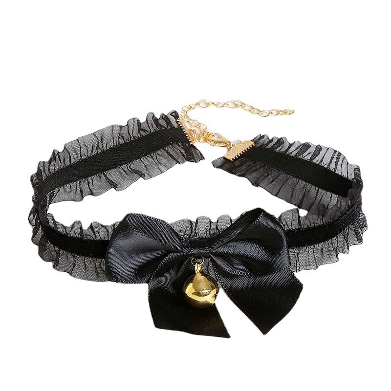 Handmade Neck Bell Props Lace Bow Collar Necklace