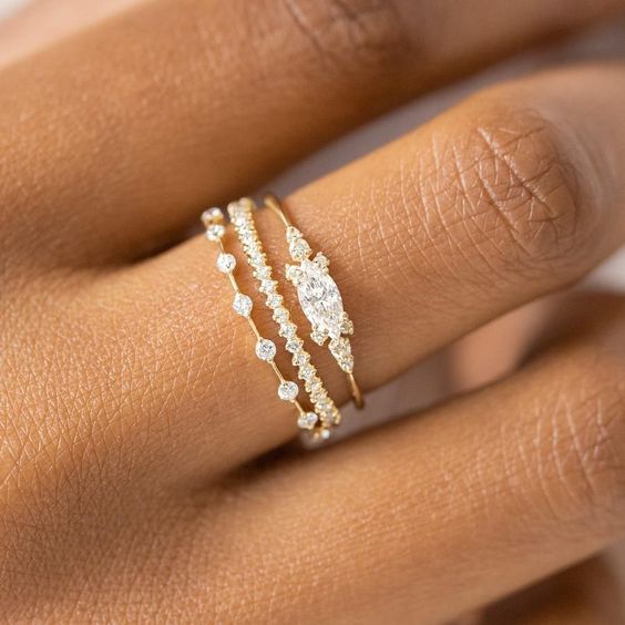 Comfortable Charming Women's Golden Fashion Three-piece Rings