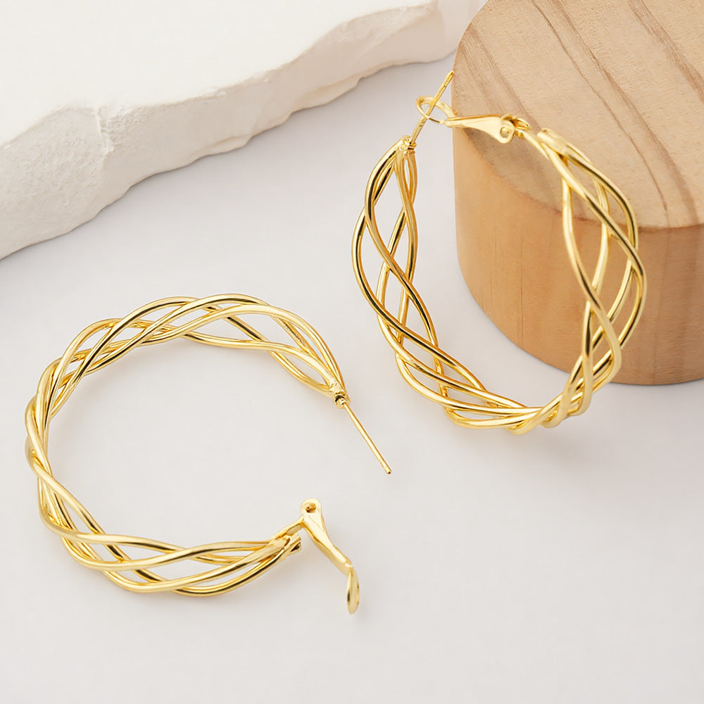 Retro Hollow Twist Hoop Special Interest Light Earrings